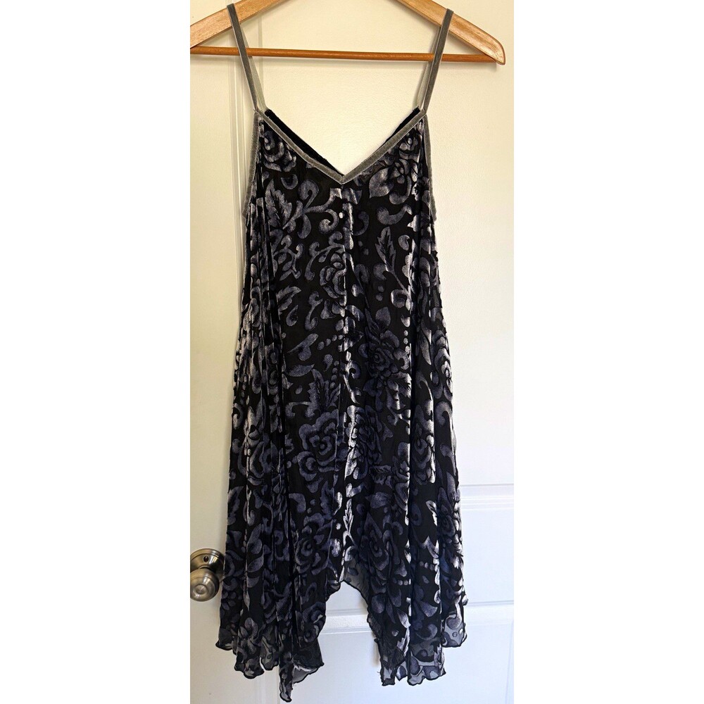 POL Black/Gray Floral Velvet Burnout Sheer asymmetrical Slip dress/tunic M y2k